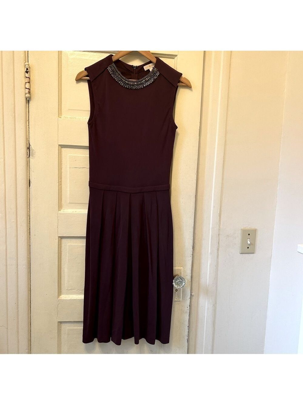 Tory Burch Wild Plum Eva Jewel Neck Embellished Dress Size XS $425